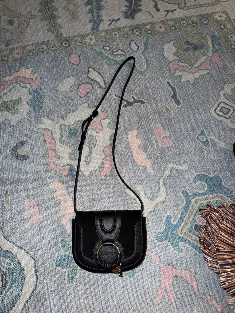 See By Chloe Black Leather and Suede Hana Mini Crossbody with Braided Ring